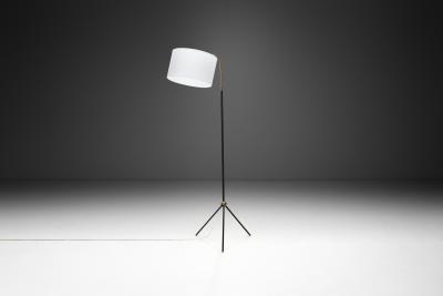 Brass and Black Steel Floor Lamp with Tripod Base France 1950s