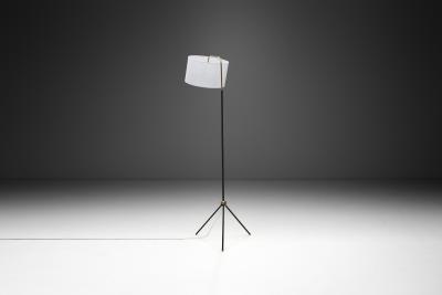 Brass and Black Steel Floor Lamp with Tripod Base France 1950s