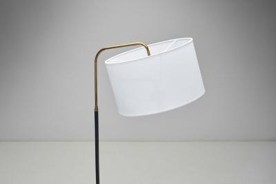 Brass and Black Steel Floor Lamp with Tripod Base France 1950s