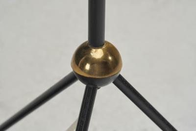 Brass and Black Steel Floor Lamp with Tripod Base France 1950s