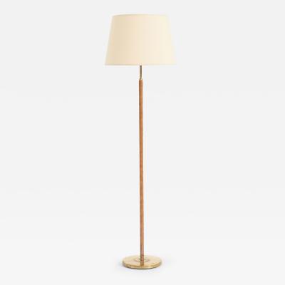 Brass and Brown Leather Floor Lamp