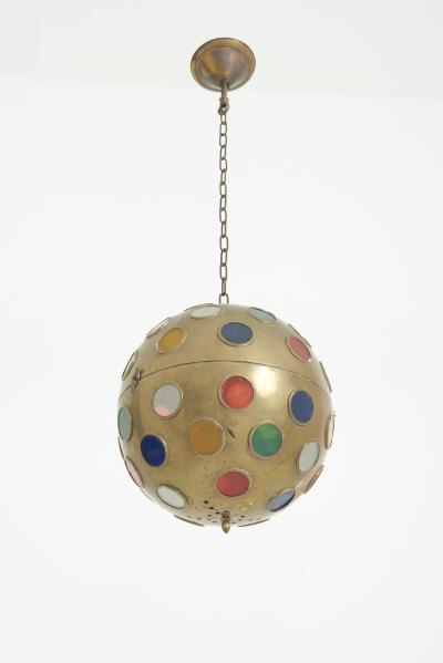 Brass and Coloured Glass Ceiling Light