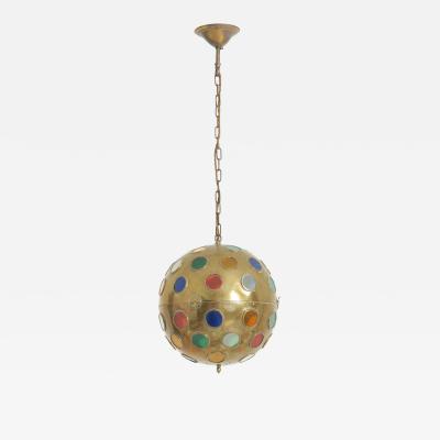 Brass and Coloured Glass Ceiling Light