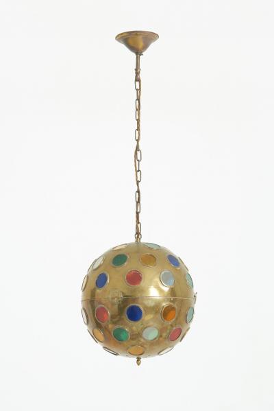 Brass and Coloured Glass Ceiling Light