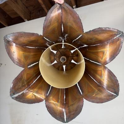 Brass and Copper Plated Brutalist Pendant Light