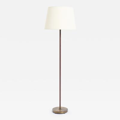 Brass and Faux Brown Leather Floor Lamp