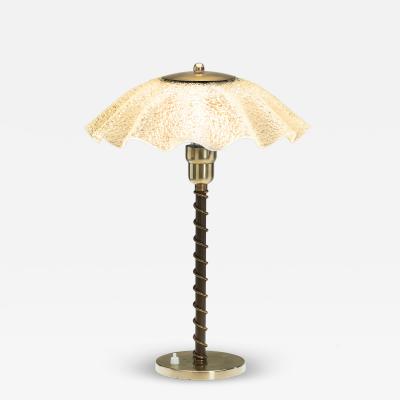 Brass and Frosted Glass Table Lamp Denmark ca 1940s