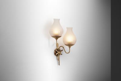 Brass and Frosted Glass Wall Lamp with Bow Detail Early 20th Century