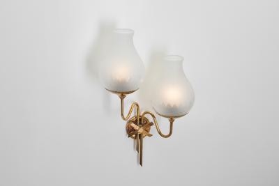 Brass and Frosted Glass Wall Lamp with Bow Detail Early 20th Century