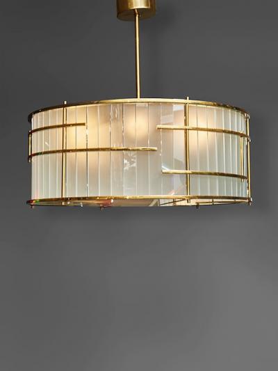 Brass and Frosted Murano Glass Round Candlestick