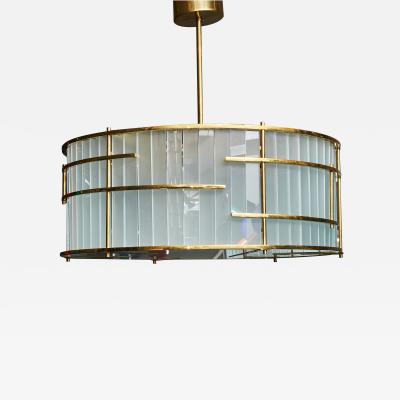 Brass and Frosted Murano Glass Round Chandelier