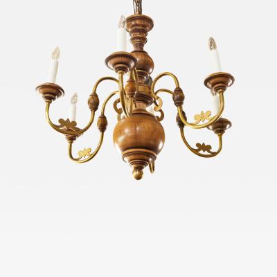 Brass and Fruitwood Italian Country Style Chandelier