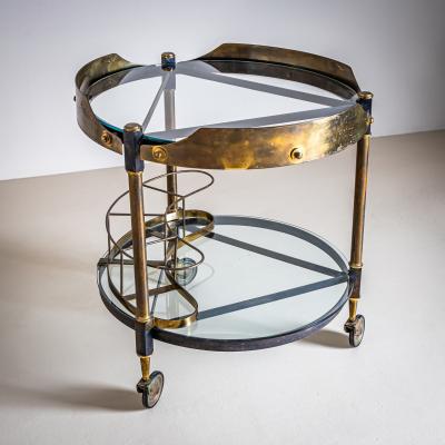 Brass and Glass Bar Cart Italy Mid 20th Century