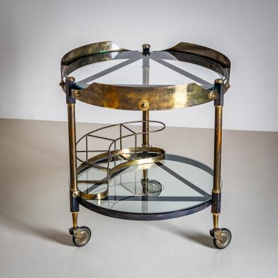 Brass and Glass Bar Cart Italy Mid 20th Century