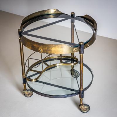 Brass and Glass Bar Cart Italy Mid 20th Century