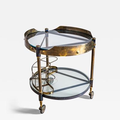 Brass and Glass Bar Cart Italy Mid 20th Century