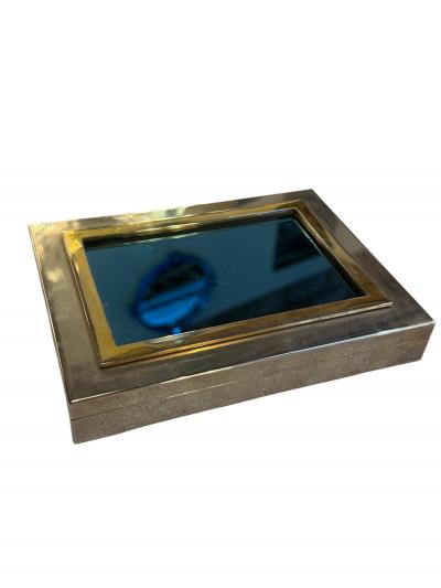 Brass and Glass Humidor Box with Wood Interior 1970s