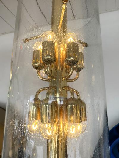 Brass and Glass Tube Chandelier Italy 1970s