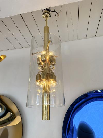 Brass and Glass Tube Chandelier Italy 1970s