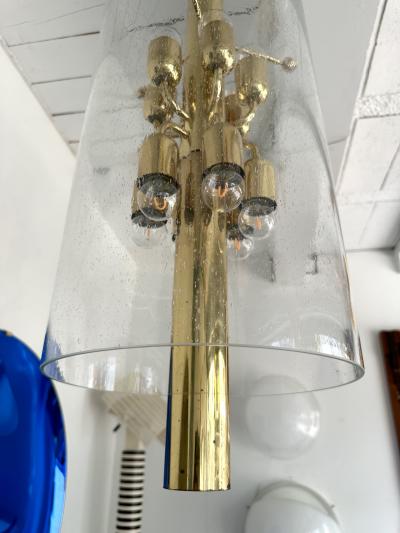 Brass and Glass Tube Chandelier Italy 1970s