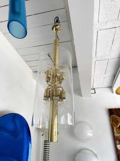 Brass and Glass Tube Chandelier Italy 1970s