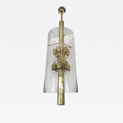 Brass and Glass Tube Chandelier Italy 1970s
