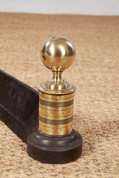 Brass and Iron Engine Turned Andirons