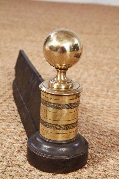 Brass and Iron Engine Turned Andirons