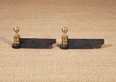Brass and Iron Engine Turned Andirons