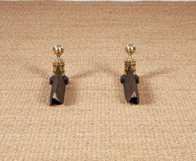 Brass and Iron Engine Turned Andirons