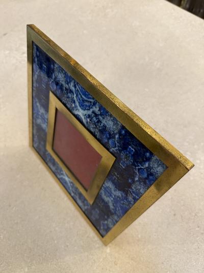 Brass and Lapis Style Stone Picture Frame 1970s