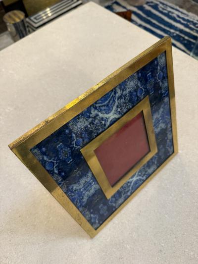 Brass and Lapis Style Stone Picture Frame 1970s