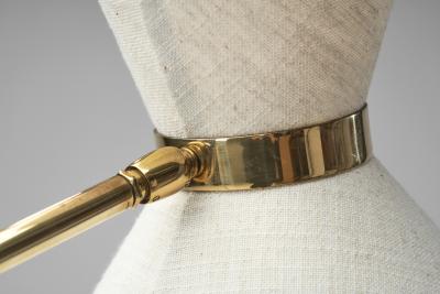 Brass and Leather Floor Lamp with Diabolo Shade Europe 1950s