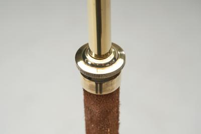 Brass and Leather Floor Lamp with Diabolo Shade Europe 1950s