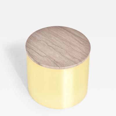 Brass and Marble Drum Side End Table 1970