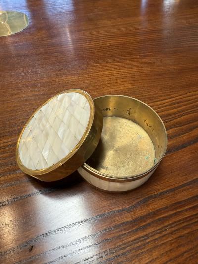 Brass and Mother of Pearl Inlay Round Box