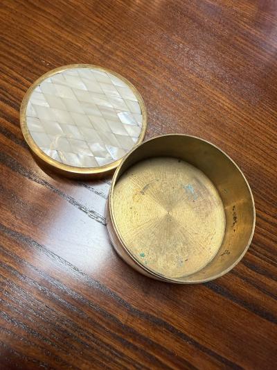 Brass and Mother of Pearl Inlay Round Box