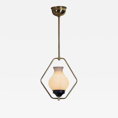 Brass and Opaque Glass Ceiling Lamp Europe ca 1950s