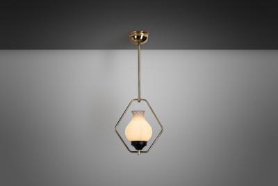 Brass and Opaque Glass Ceiling Lamp Europe ca 1950s