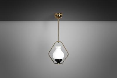 Brass and Opaque Glass Ceiling Lamp Europe ca 1950s