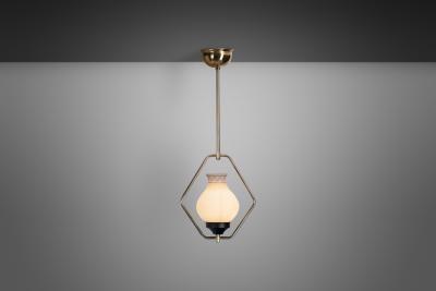 Brass and Opaque Glass Ceiling Lamp Europe ca 1950s