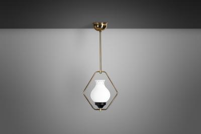 Brass and Opaque Glass Ceiling Lamp Europe ca 1950s