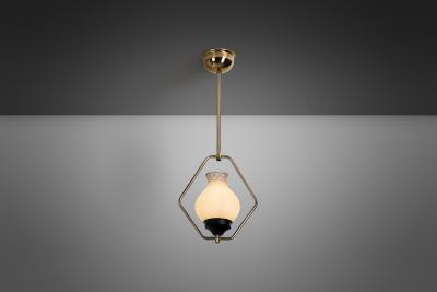 Brass and Opaque Glass Ceiling Lamp Europe ca 1950s