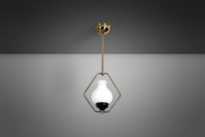Brass and Opaque Glass Ceiling Lamp Europe ca 1950s