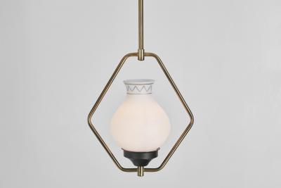 Brass and Opaque Glass Ceiling Lamp Europe ca 1950s