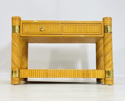 Brass and Pencil Reed Console Table After Karl Springer