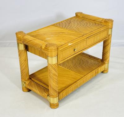 Brass and Pencil Reed Console Table After Karl Springer