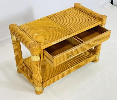 Brass and Pencil Reed Console Table After Karl Springer