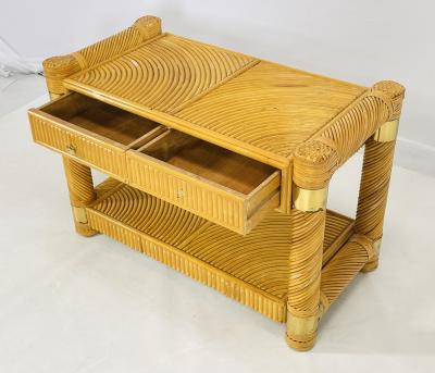 Brass and Pencil Reed Console Table After Karl Springer