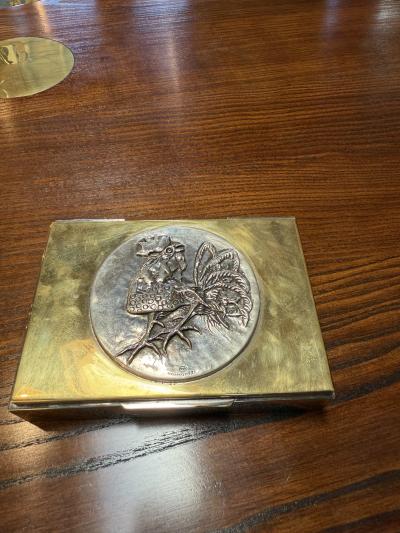Brass and Silver Embossed Box with Bird Motif
